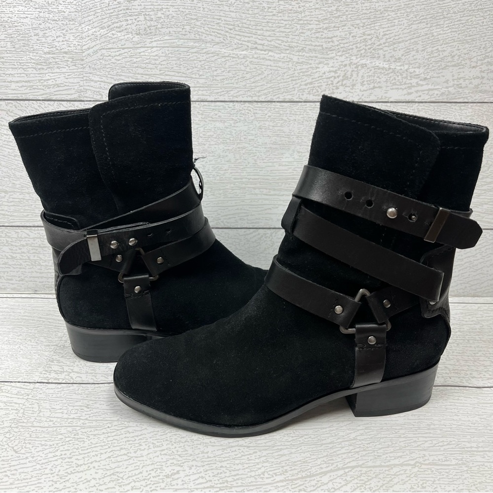 Pour La Victoire Black Riley Suede‎ Moto Ankle Buckle Boots Size 6.5